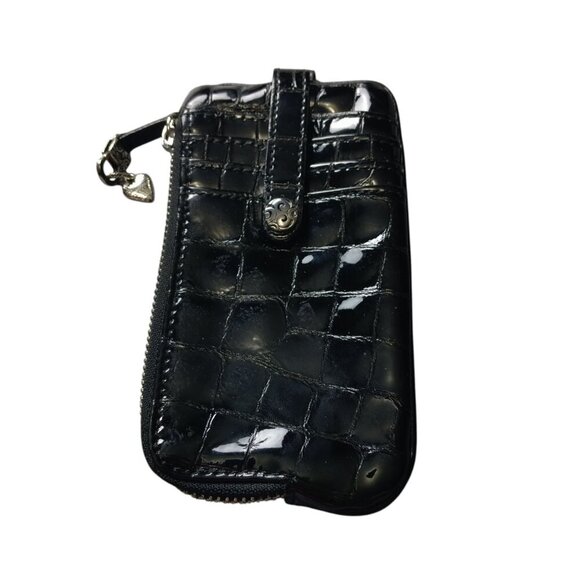 Brighton Black Patent Leather Twister Wristlet Zip Top Key Fob Card Slots ID - Picture 5 of 5